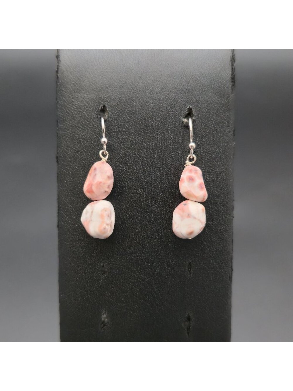 Sterling Silver Red Line Marble Two Tier Nugget Dangle Drop Earrings A8555